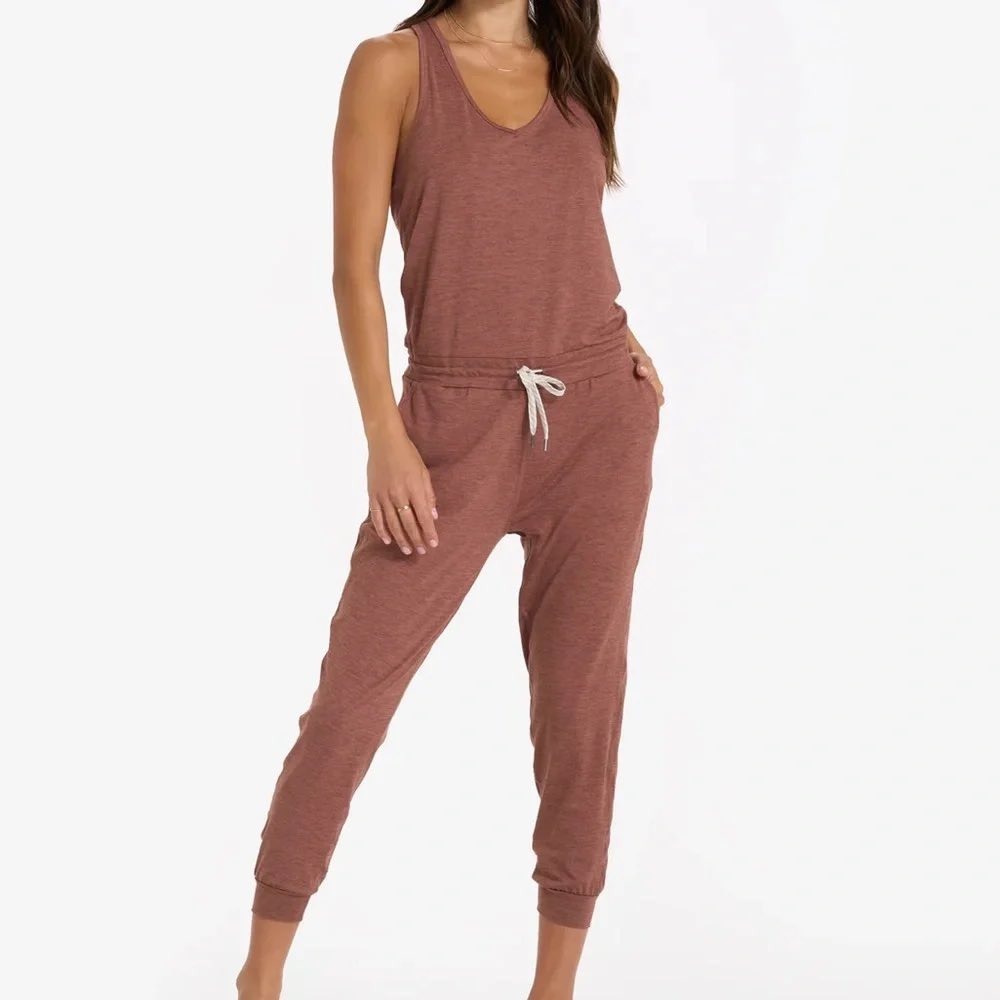 Vuori Lux Harem Jumpsuit Heathered Clay Terracotta Sleeveless Jogger VW458 Sz L